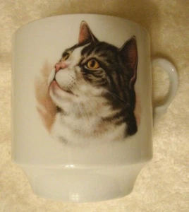 Vintage Bavaria Tabby Cat Cup/Mug 12-oz White Porcelain Schumann Arzberg Germany - Picture 1 of 6
