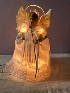 Christmas tree topper lighted Angel white gown puffy wings PO8067 - Picture 1 of 7