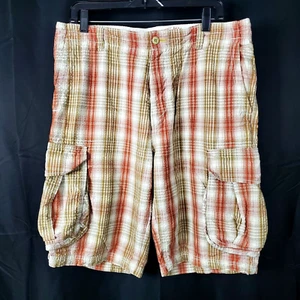 Tommy Bahama Seer Sucker Shorts Mens sz 35 Cream Tan Orange Plaid Cotton Relax - Picture 1 of 11