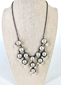 Perlen Latz Boho Kunst Mode Halskette Gun Metal Kette Cluster 18 Zoll - Bild 1 von 5