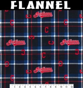 MLB Cleveland Indians Plaid Print 60073B Flannel Fabric by the Yard - Picture 1 of 2