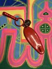 Vintage 1980s Plastic Bell Charm, Red Surfboard, Vintage 80s Charm With Clip