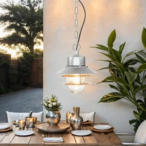 Lampada a Sospensione Esterno Argento Vetro Acciaio Inox Ø22cm E27 IP44 Hof Casa - Foto 1 di 7