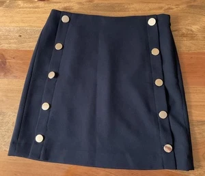 Ann Taylor LOFT Minigonna Donna 4 Nero Stile Marinaio Bottoni Tono Oro - Foto 1 di 9