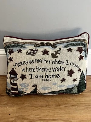 Vintage Pillow Needlepoint Style Nautical Beach House Coastal - Image 1 of 4