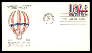 Mayfairstamps US FDC 1971 Air Mail Hand Colored Balloon Increased Rate First Day - Picture 1 of 2