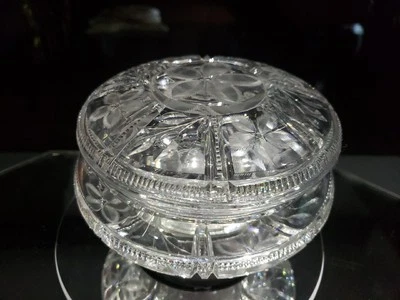 Tarro de joyería en polvo tapa tocador American Brilliant período corte vidrio cristal Foto 1 de 4