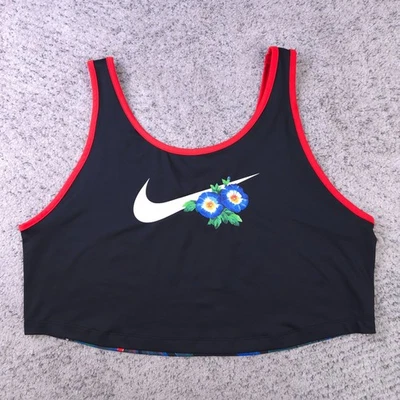 Regata Nike Feminina Grande Cropped Roupa Esportiva Estampa Floral Papagaio Preta Vermelha Excelente Estado Usado - Imagem 1 de 4