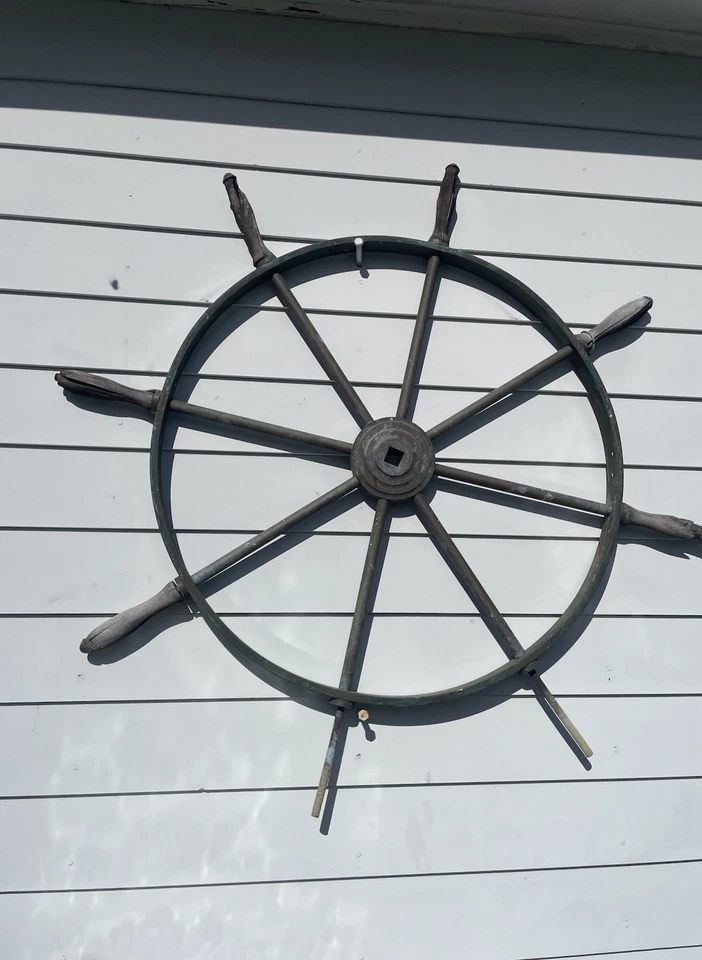 Antique Brass Ship Boat Vintage Nautical 46” Steering Wheel Large Weathered OBO - Image 1 of 4