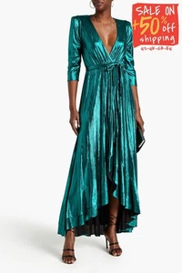 RRP €810 RETROFETE Lame Wrap Gown Size L Ribbed Padded Shoulders Tie Waist - Picture 1 of 7