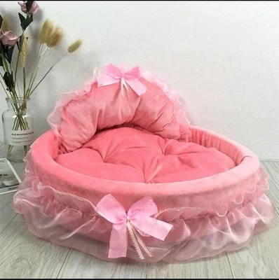 💖👑 ROYAL LUXURY! Large Princess Pet Dog Cat Sofa Bed Lace Ruffle Plush Cushion - Image 1 of 3