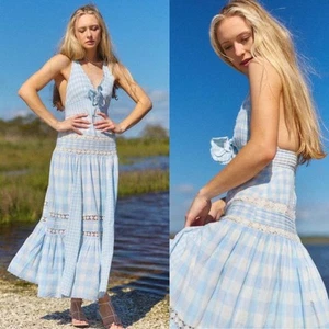 LoveShack ausgefallenes roan blau Patriot Gingham Maxikleid Größe 8 - Bild 1 von 8