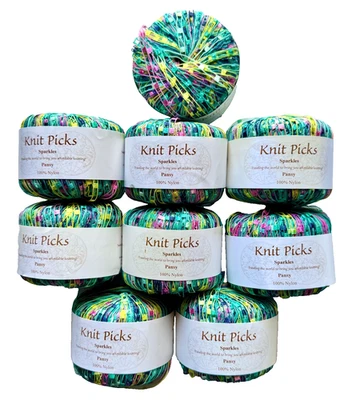 LOTS of 9 Knit Picks Sparkles "PANSY "  (100% Nylon) Ladder Ribbon Yarn - Image 1 of 4