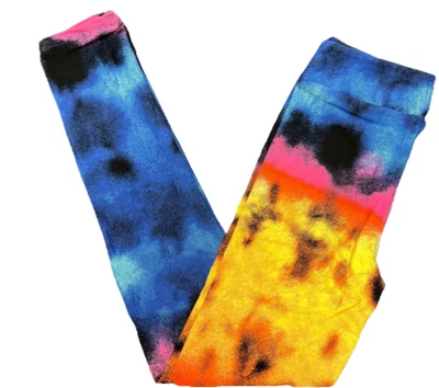 LuLaRoe Womens Leggings Size TC2 Black Pink Blue Yellow Tie Dye Plus 18+ NWT - Image 1 of 3