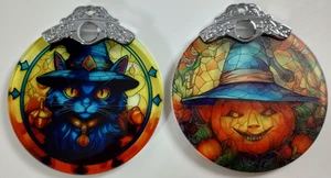 Menge 2 schöne Halloween Katze und Kürbis Ornament Buntglas Stil - Bild 1 von 9