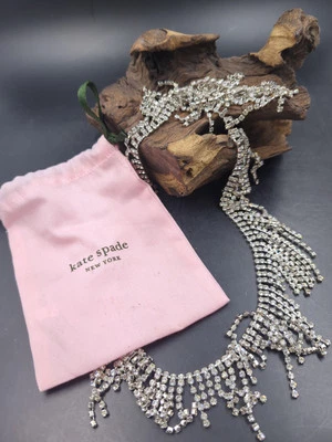 KATE SPADE 华丽悬垂水晶铺面长罕见项链/皮带 33 英寸 — 第 1/4 张图片