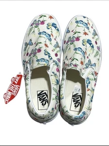Vans Slip-On Shoes Womens Size 10 White Floral Butterfly Classic Canvas Skate - Picture 1 of 18