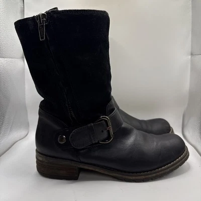 Botas de moto de cuero y gamuza negras Clarks Majorca Isle 8 1/2 para mujer Biker Grunge Foto 1 de 4