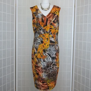 Gina Bacconi Dress Size 22 Orange Brown Clash Animal Print Textured Party Formal - Picture 1 of 14