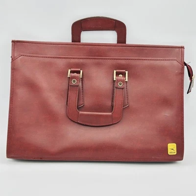 Maletín vintage Airway Attache cuero sintético borgoña doble cremallera asa superior Foto 1 de 4