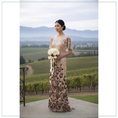 $5990 Vestido de novia Temperley London 'Piper' festoneado adornado en color crema Eclair Foto 1 de 4