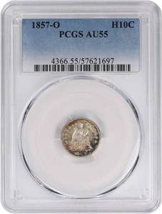1857-O Liberty Seated Silver Half Dime AU55 PCGS Toned - Picture 1 of 2