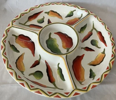 Bandeja de inmersión redonda de arcilla Art Santa Fe con chile pimienta 15" Foto 1 de 4