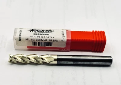 ACCUPRO 方端铣刀 3/8 英寸直径 1-1/2 英寸 LOC 3-Fl 硬质合金 ZrN 大衣 37o Helix — 第 1/2 张图片