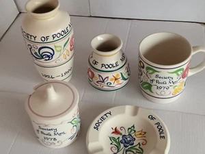 POOLE POTTERY SOCIETY OF POOLE MEN SET x 5 VASES MUG ASHRAY PRESERVE FREE UK P+P - Picture 1 of 11