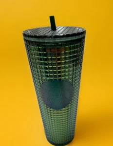 Starbucks 2022 Green Aqua Iridescent Grid Winter Venti Tumbler Cold Cup 24 oz - Picture 1 of 10