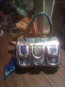 Bracher Emden vintage blue green silver Satchel Crystals stone Hanging charm bag - Picture 1 of 7