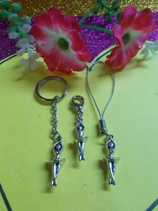 CUTE TIBETAN SILVER BALLERINA CHARMS ON A KEY RING - LANYARD - CLIP ON # 482 K - Picture 1 of 9