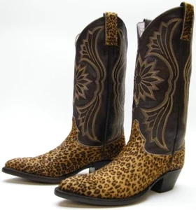 WOMENS RANCHO LOCO LEOPARD CHEETAH PRINT COW HIDE FUR COWBOY WESTERN BOOTS 6.5 M - Picture 1 of 11
