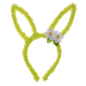 Easter Soft Furry Dainty Bunny Ears Wire Metal Headband w Flowers, One-Size - Picture 1 of 4