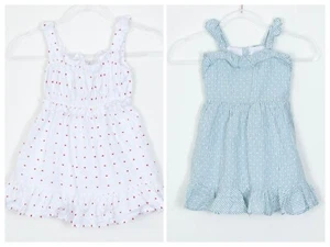 BUNDLE (2) Janie and Jack Size 4 Ruffle Dresses White Polka Dot and Green Stripe - Picture 1 of 16