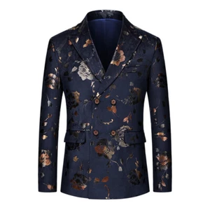 Mens Double Breasted Floral Pattern Slim Fit Evening Party Suit Jacket Blazer SZ - Picture 1 of 21