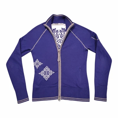 Suéter Athleta Mujer Cremallera Pequeño Azul Blanco Floral Chaqueta Nórdica Algodón Simulado Foto 1 de 4