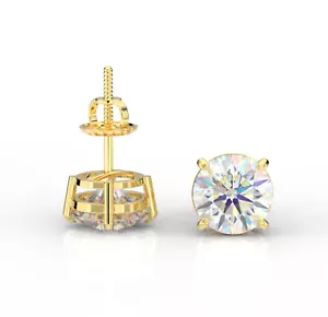Diamond Stud Earrings IGI Certified 4 Carat E VS1 Ideal Cut Solitaire 14k Yellow - Picture 1 of 4