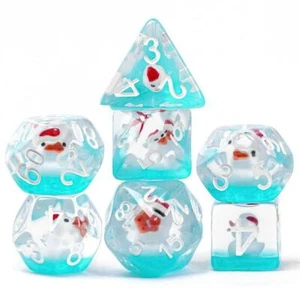 White Duck Red Hat on Blue 7-Dice Set w/White Numbers Dnd Dice Set - Picture 1 of 8