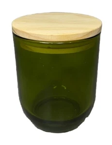 Barattolo in vetro verde 8 oz con coperchio in legno per fare candele - Foto 1 di 5