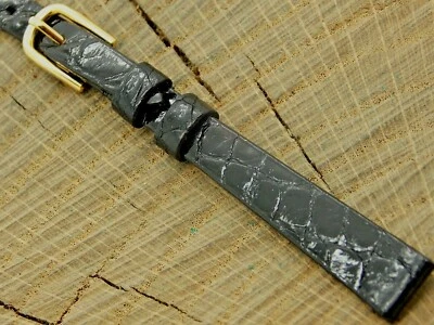 Correa de reloj de cocodrilo negro vintage NOS Stylecraft sin usar hebilla tono dorado 9 mm Foto 1 de 4