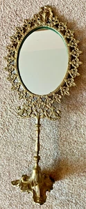 REDUCED! Antique Baroque Solid Brass Ornate Tall Table Mirror w/Trefoil Design - Picture 1 of 5