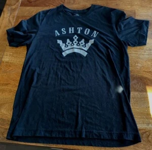 Ashton classic crown tshirt Size Large Black Distressed White Lettering GUC - Picture 1 of 6