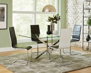 Carmello Contemporary 5pc Dining Set Glass Top Table Cantilever Chair 107931-S5 - Picture 1 of 3