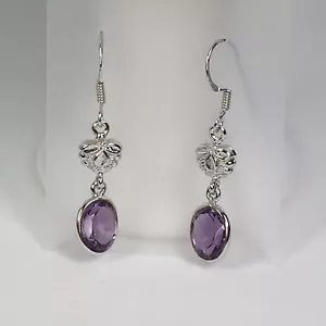 Sterling Silber Amethyst Ohrhänger oval facettiert Laborgefertigt - Bild 1 von 3