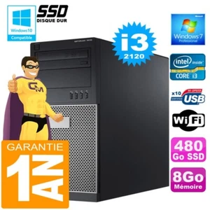 PC tour DELL 7010 Core I3-2120 RAM 8Go Disco 480 Go SSD Wifi W7 - Imagen 1 de 1