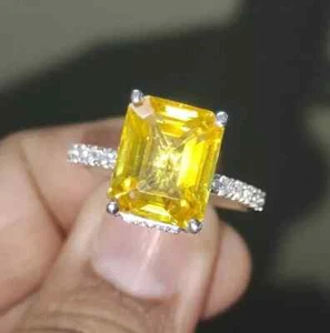2Ct Emerald Cut Lab-Created Citrine Anniversary Ring 14k White Gold Plated - Picture 1 of 8