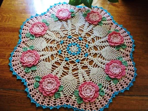 Nuevo tapete ganchillo a mano 8 rosa piña 17" - Imagen 1 de 3