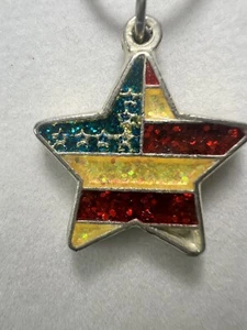 Tattered Crystal Chain Necklace American Flag Heart Love Style Pendant 16” C65 - Picture 1 of 5