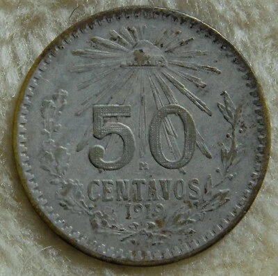 1919 M 50 Centavos (Mexico) Silver Coin in Fine Condition - Image 1 of 2